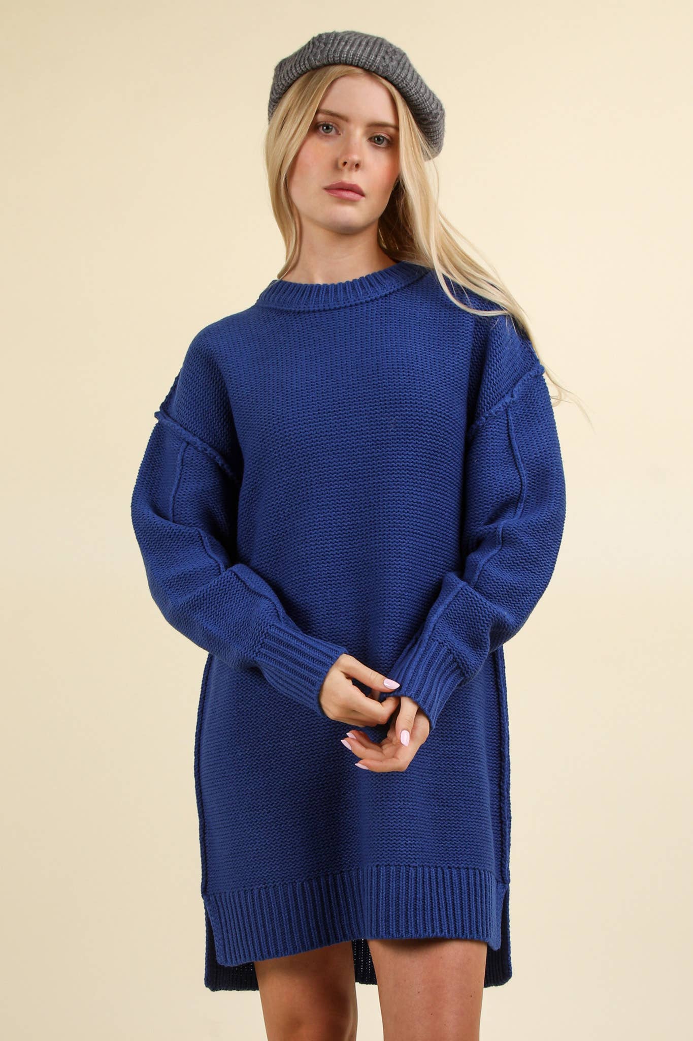 Chunky Round Neck Oversized Sweater Mini Dress