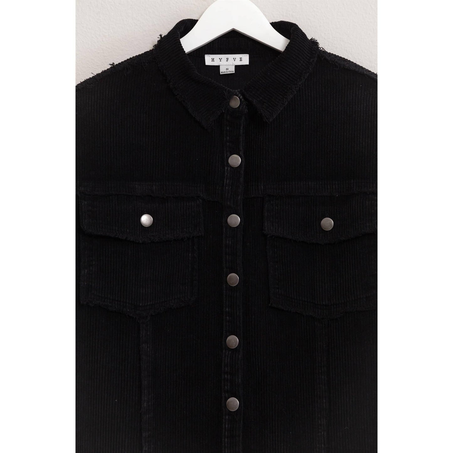 Washed Corduroy Frayed Shacket