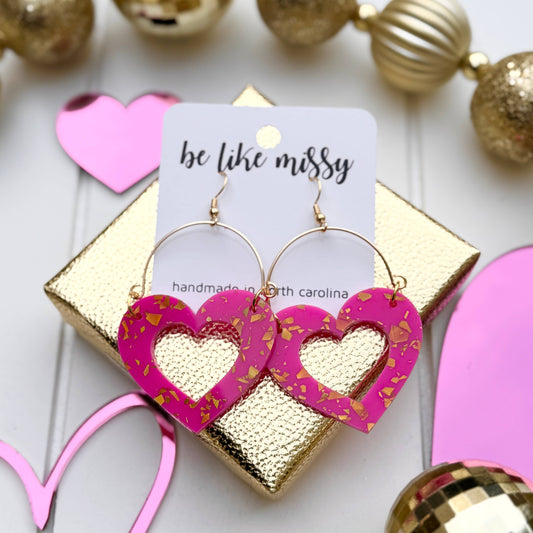 Valentine's Remix Heart Earrings - Hot Pink