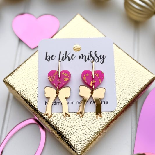 Valentine's Hearts & Bows Acrylic Earrings