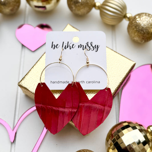 Glam Hoops Hearts Leather Earrings