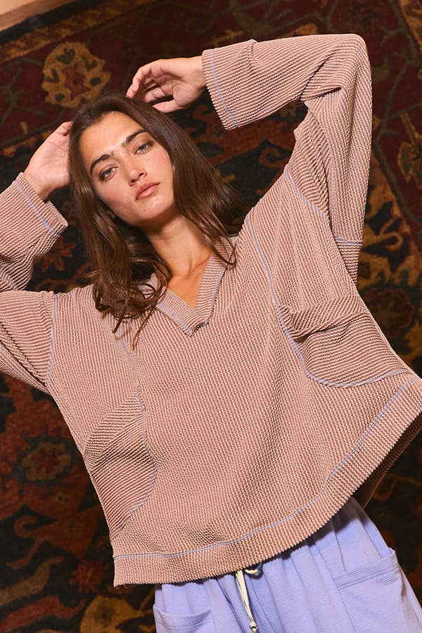 Deep V-Neckline Oversized Top