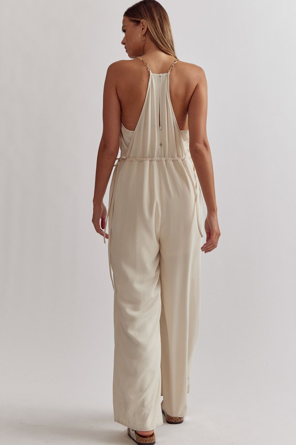 Sleeveless Wide Leg Romper w/ Chainlink Straps