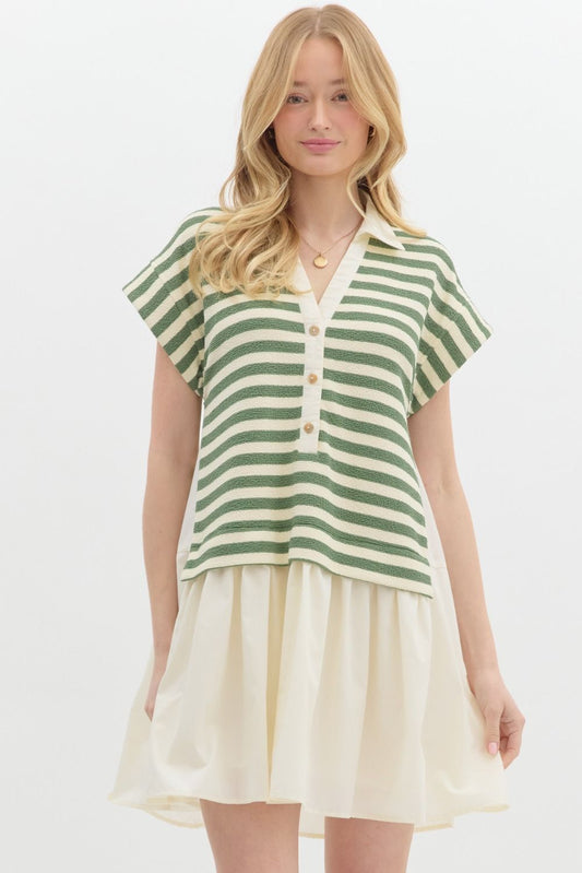 Jersey Knit Striped Pullover Dress