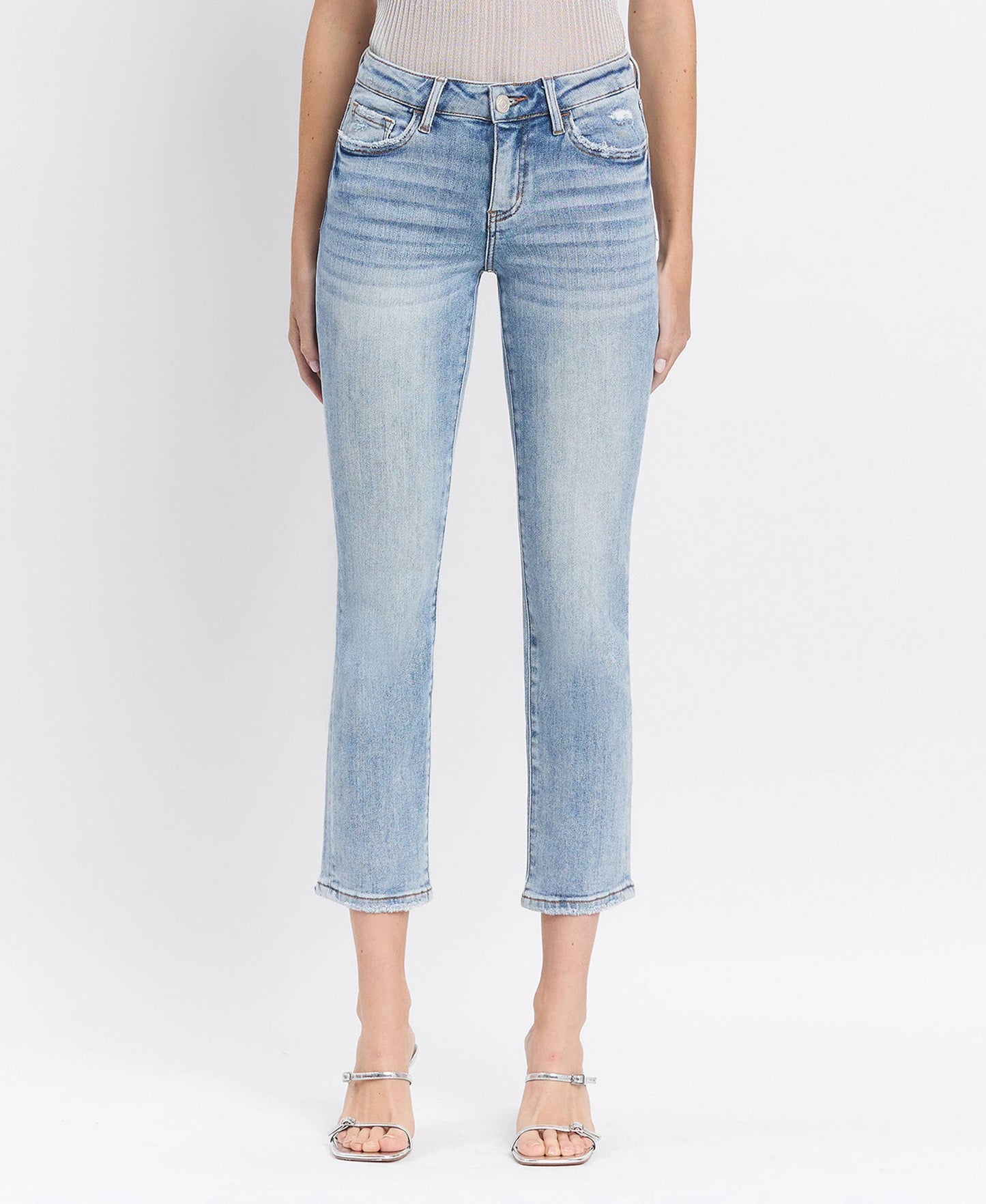 Mid Rise Crop Slim Straight Jeans