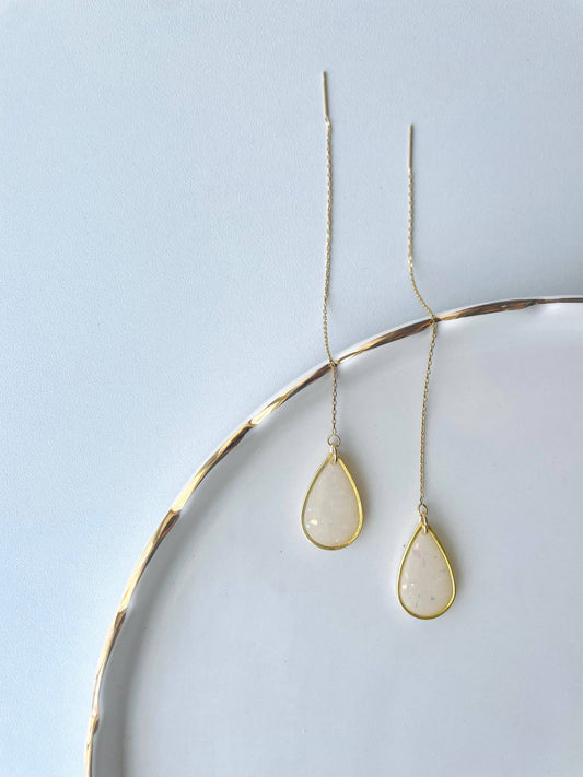 Dainty Chain Opal Teardrop Earrings