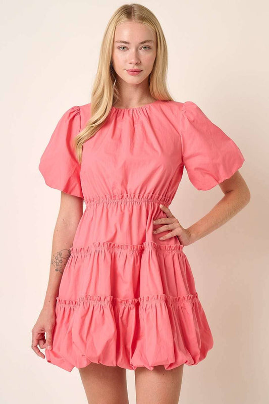 Balloon Sleeve Bubble Hem Mini Dress