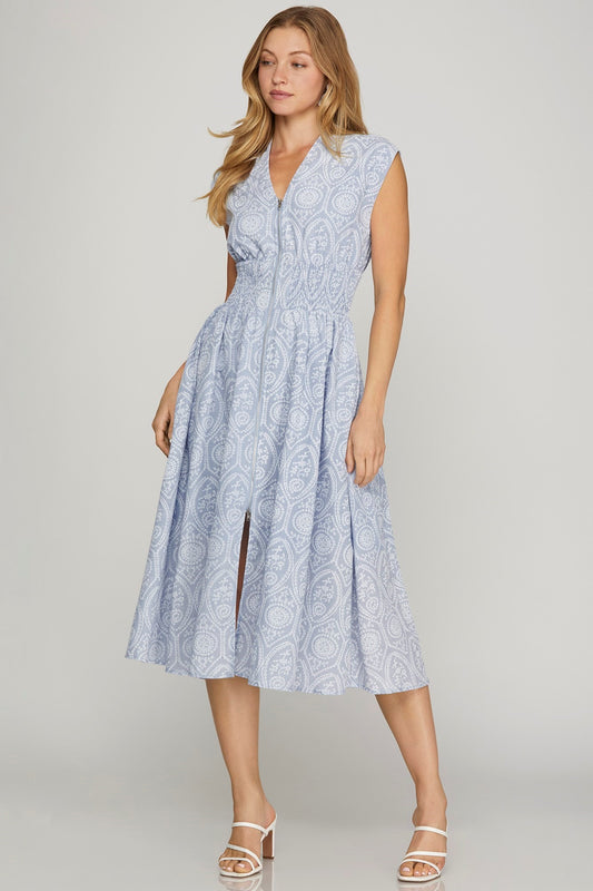 Drop Shoulder Smocked Waist Midi Dress