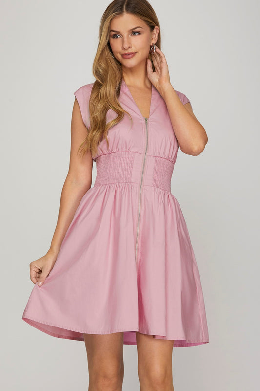 Drop Shoulder Smocked Waist Mini Dress