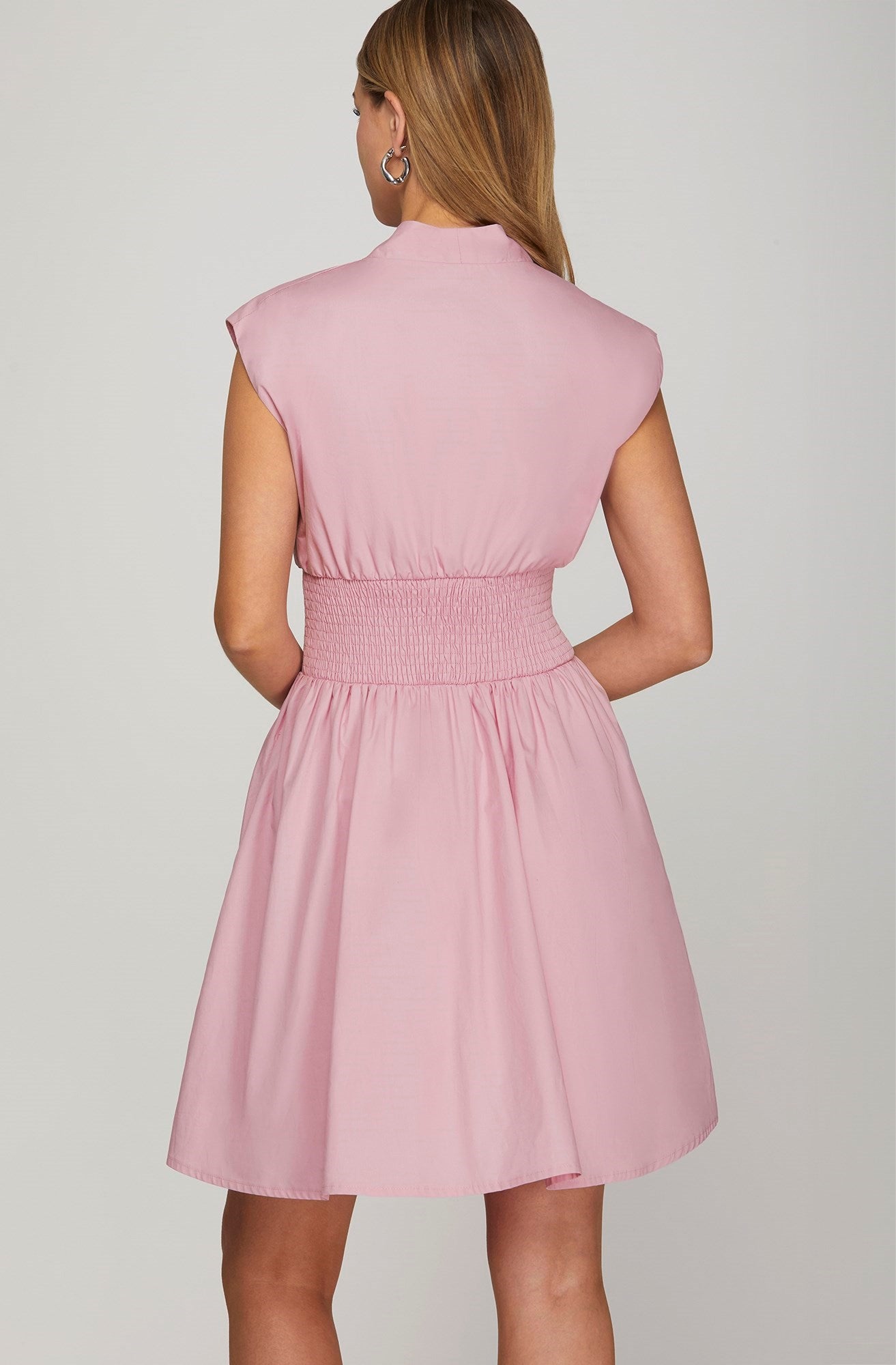 Drop Shoulder Smocked Waist Mini Dress