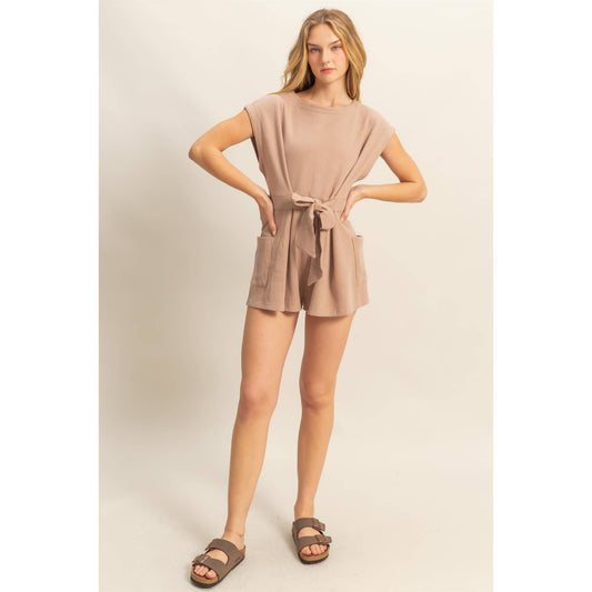 Tie Front Waffle Knit Romper