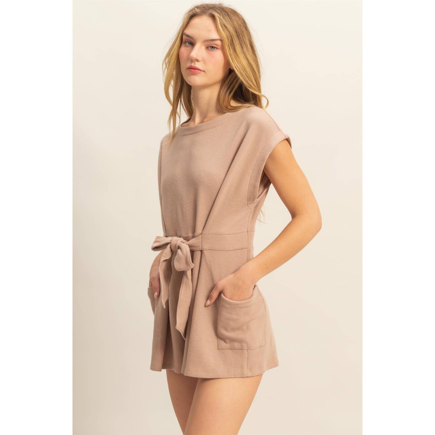 Tie Front Waffle Knit Romper