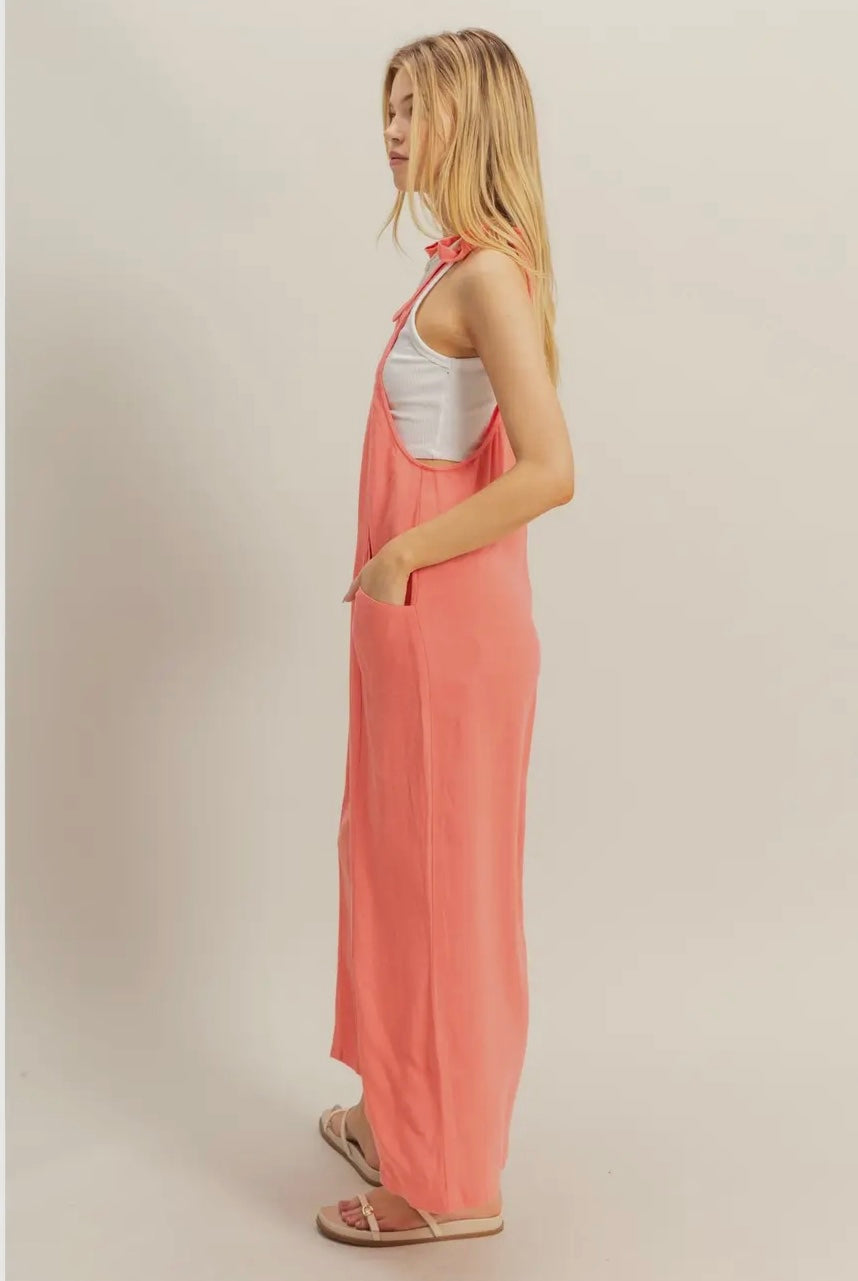 Self-Tie Shoulder Straps Jumpsuit