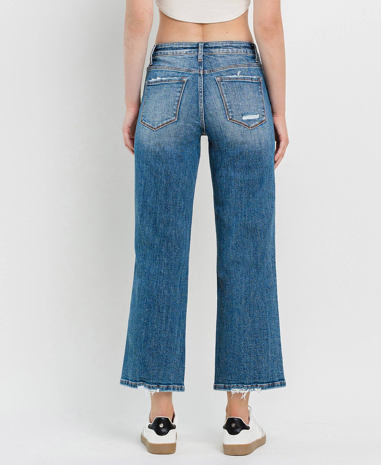 High Rise Distressed Slim Wide Cropped Jeans
