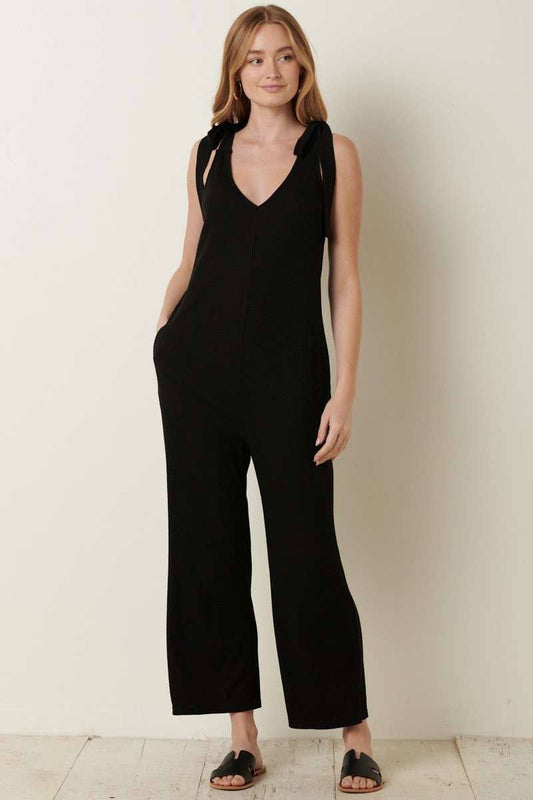 Slub Rib Knit Cross Back Jumpsuit