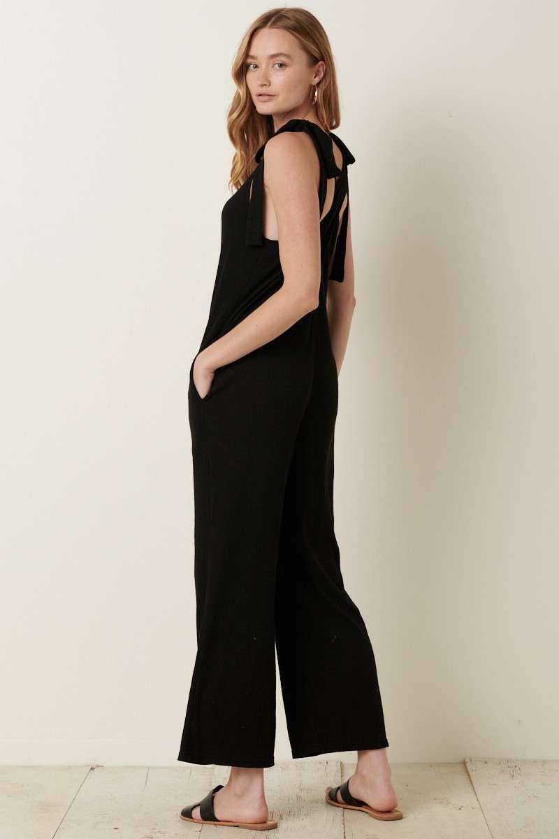 Slub Rib Knit Cross Back Jumpsuit