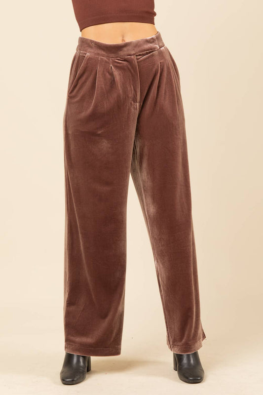 Mocha High Waist Velvet Holiday Straight Pants