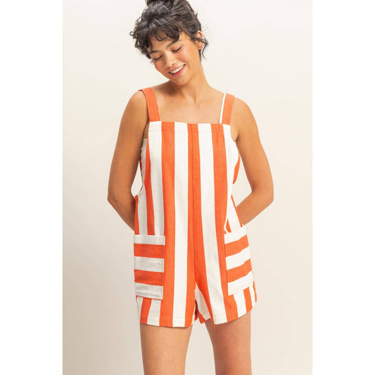 Striped Sleeveless Overall Romper