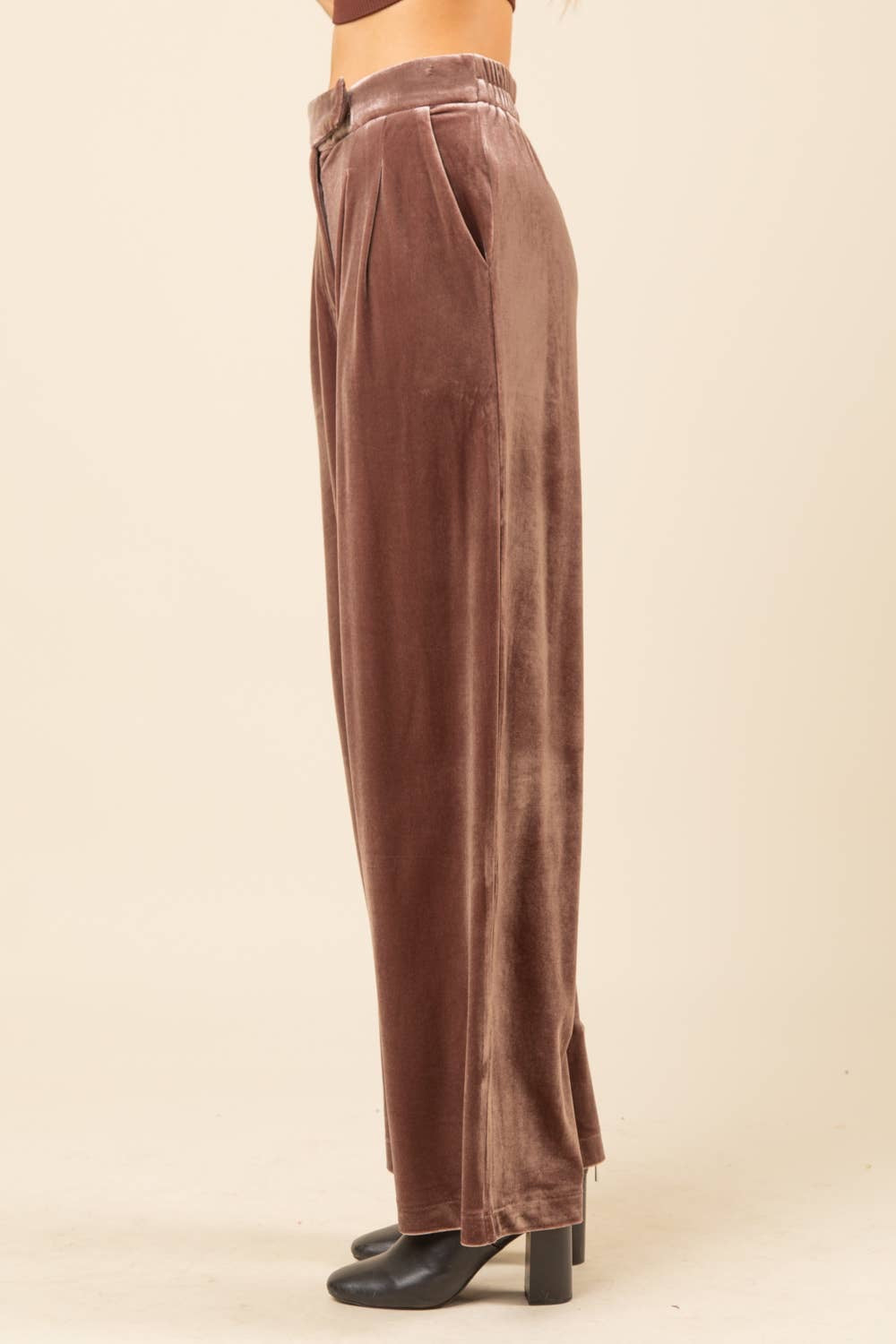 Mocha High Waist Velvet Holiday Straight Pants