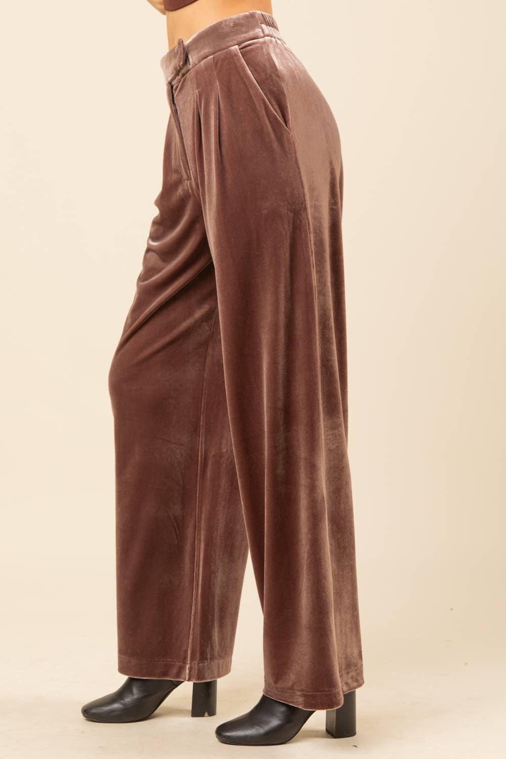 Mocha High Waist Velvet Holiday Straight Pants