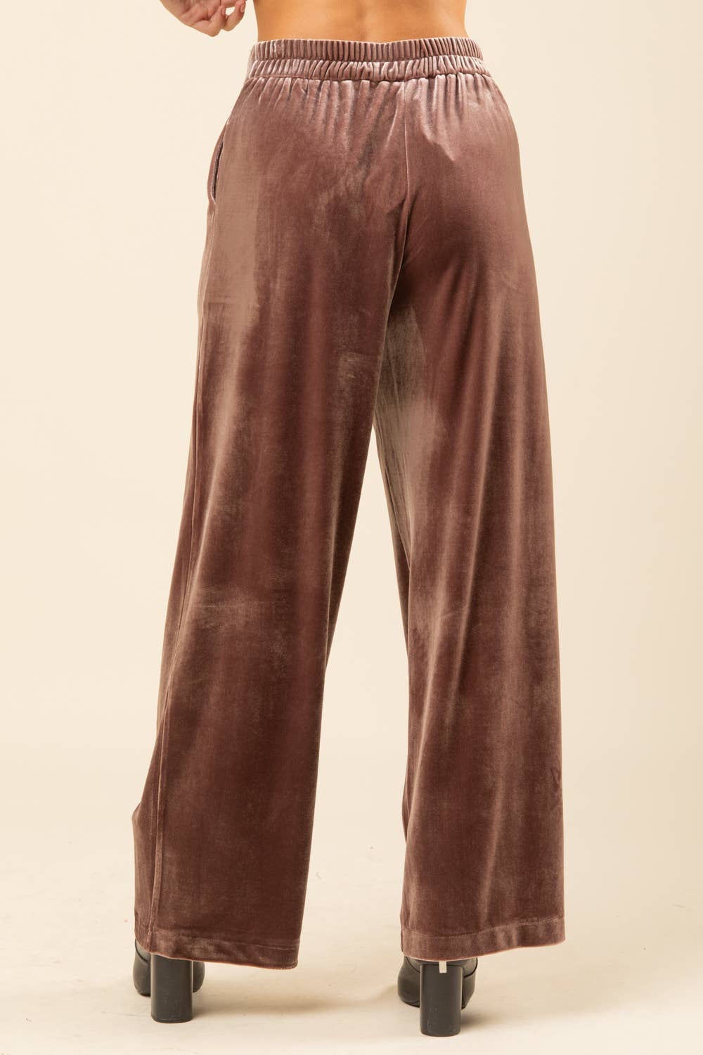 Mocha High Waist Velvet Holiday Straight Pants