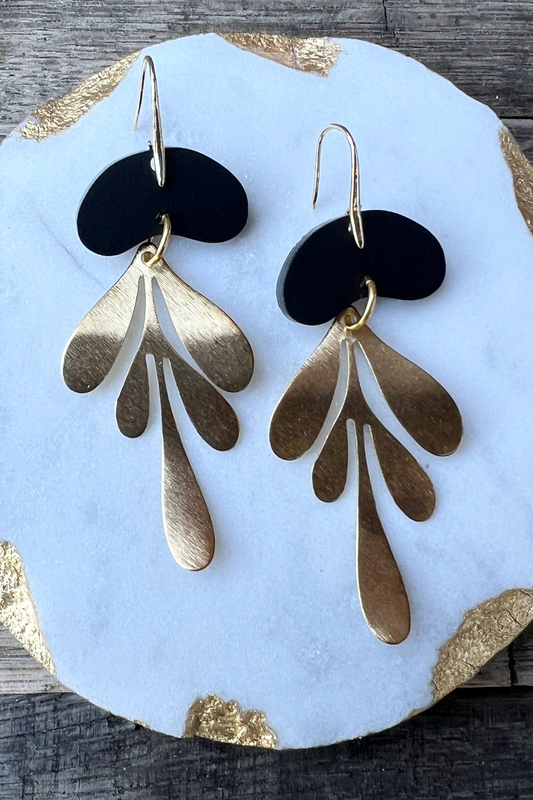 Matte Black Gemma Drops - Brass & Acrylic Earrings