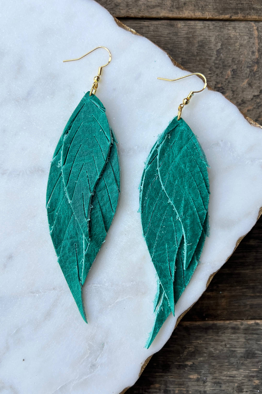 Wings of an Angel - Jade -  Leather Earrings