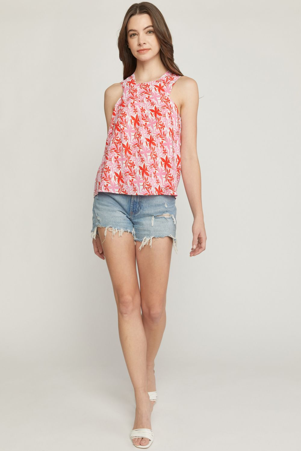 Square Neck Leaf Print Tank