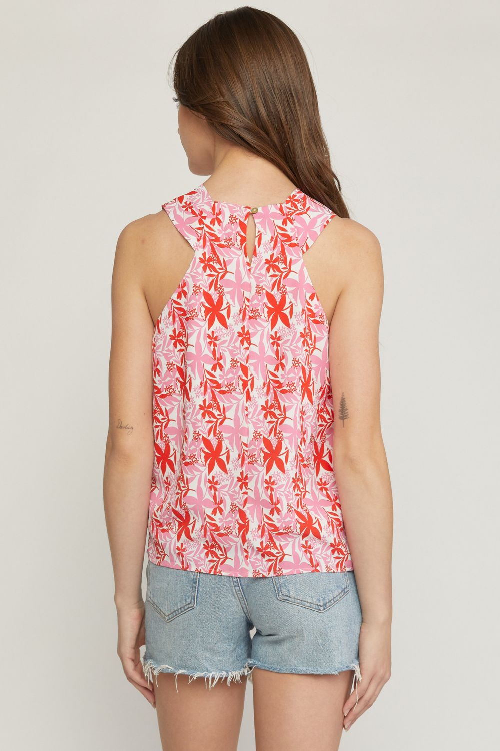 Square Neck Leaf Print Tank