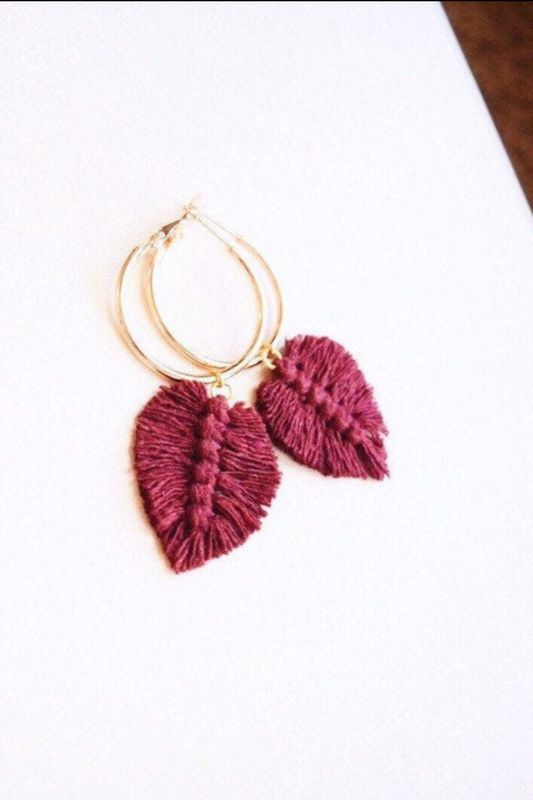 Macrame Feather Hoop Earrings