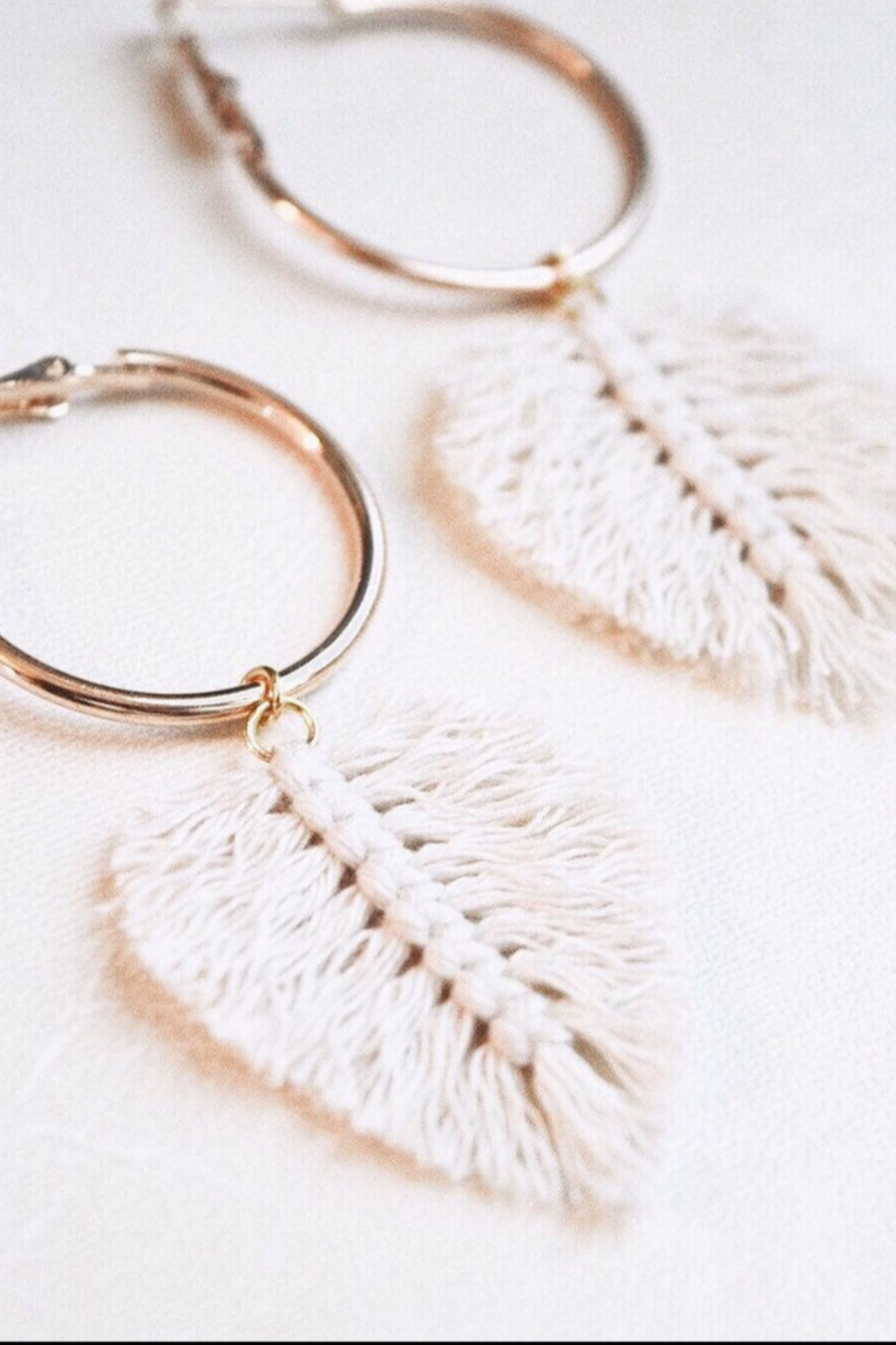 Macrame Feather Hoop Earrings