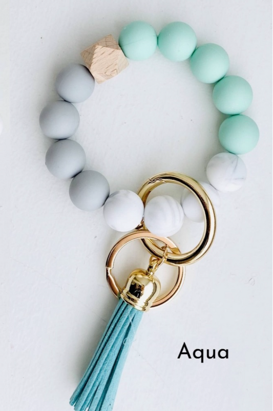 Silicone Wristlet Key Ring- Aqua