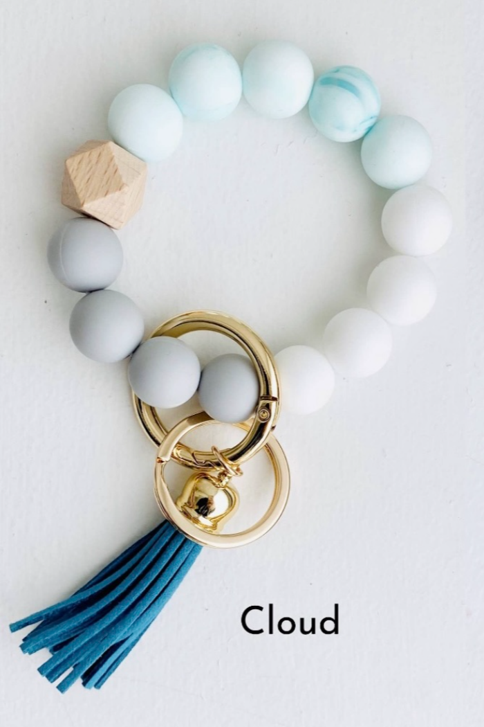 Silicone Wristlet Key Ring- Cloud Blue