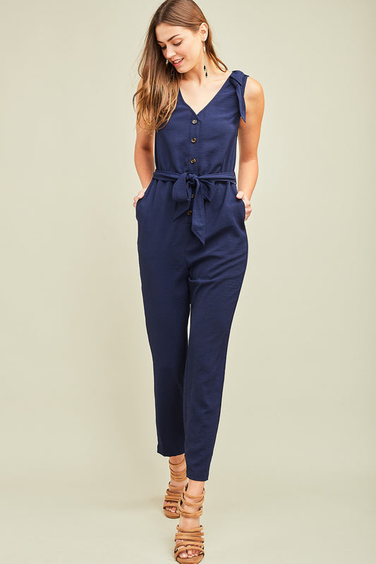 Navy Button-Up Jumpsuit