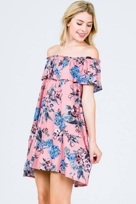 Flirty Floral Off Shoulder Swing Dress