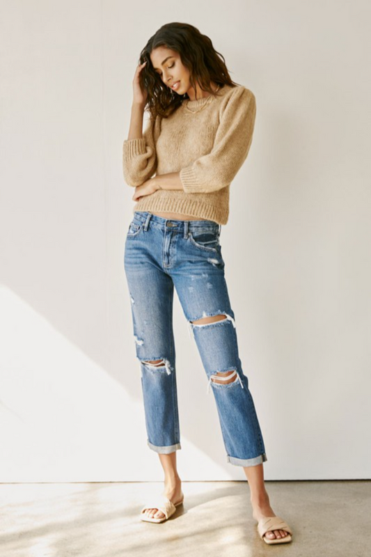 KanCan Mid Rise Cropped Boyfriend Jeans