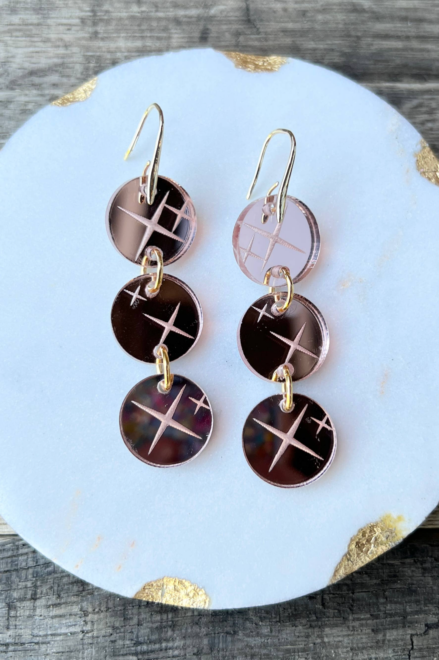 Rose Gold Starburst Cascading Drops Acrylic Earrings