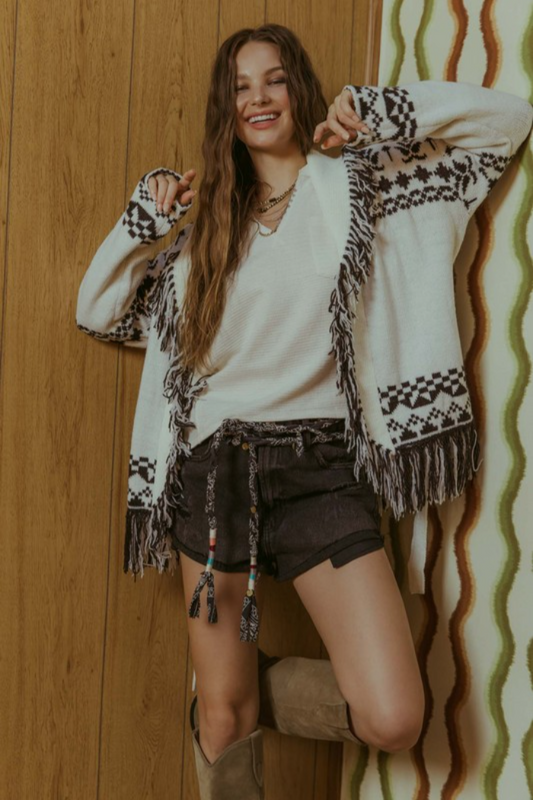 Geometric Fringe Cardigan