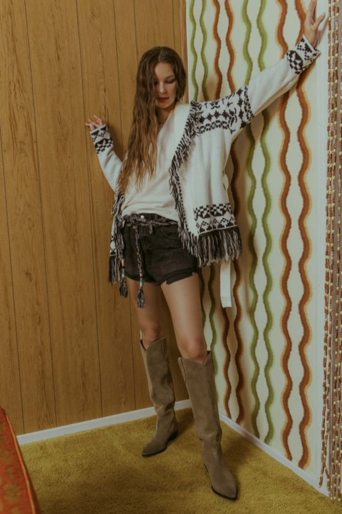 Geometric Fringe Cardigan