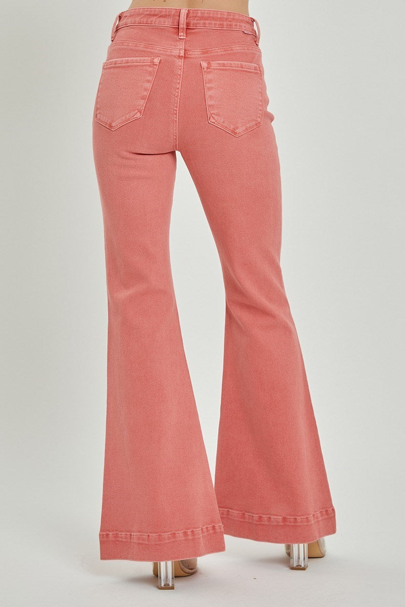 Risen High Rise Bell Bottom Jeans- Peach Blossom