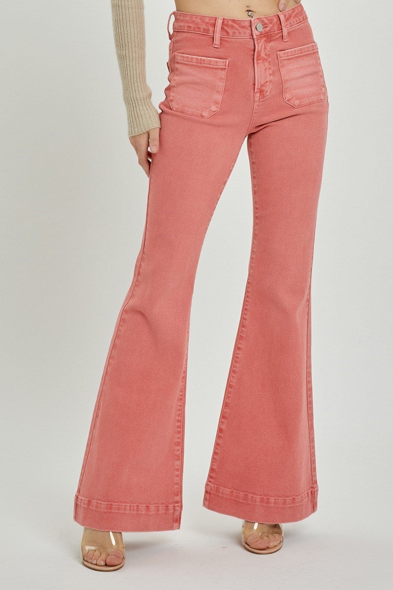 Risen High Rise Bell Bottom Jeans- Peach Blossom