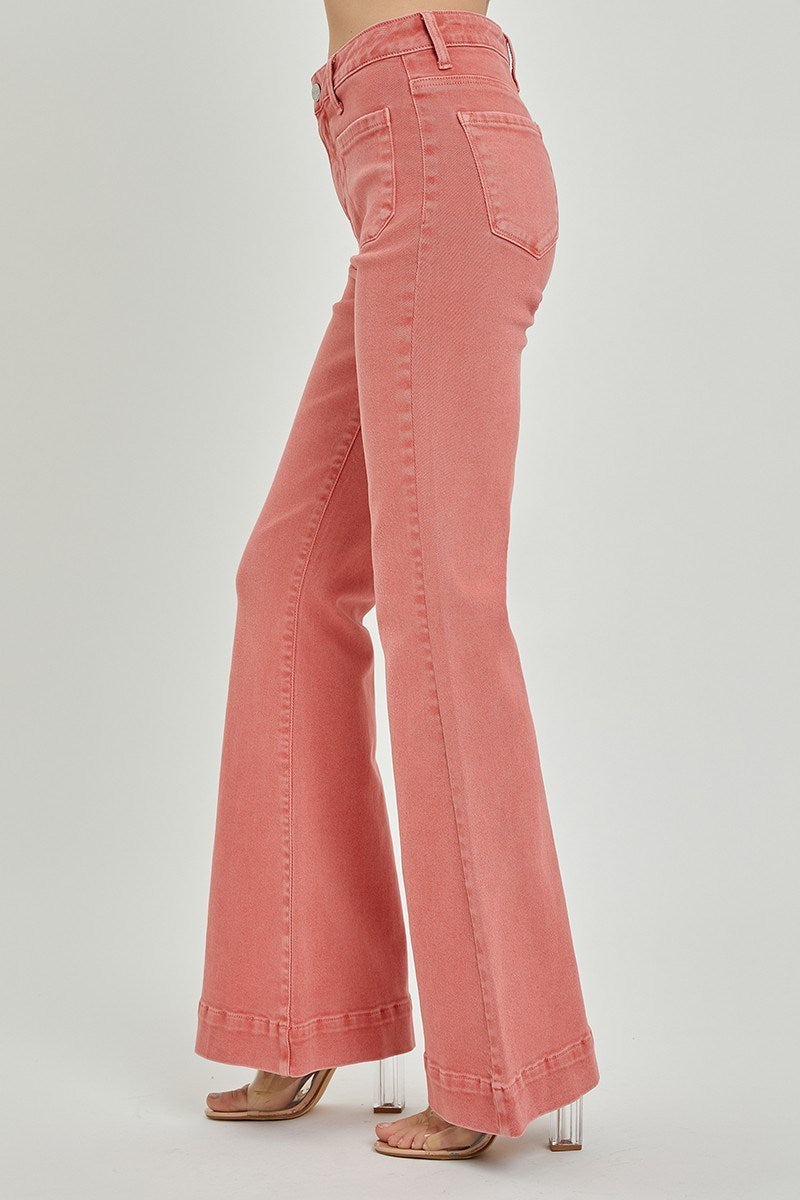 Risen High Rise Bell Bottom Jeans- Peach Blossom